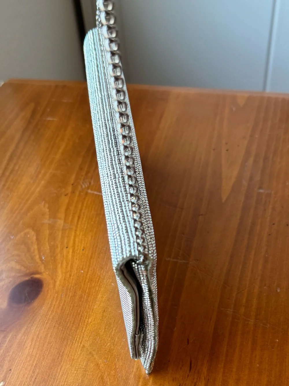 Nordstrom Silver Crystal Mesh Evening Clutch with Chain